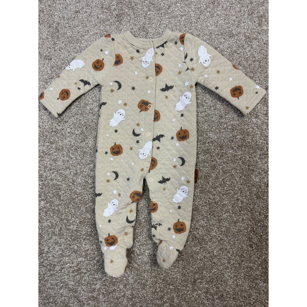 Lila & Jack Halloween Quilted Footed Sleeper Ghost Pumpkin Beige 0-3M